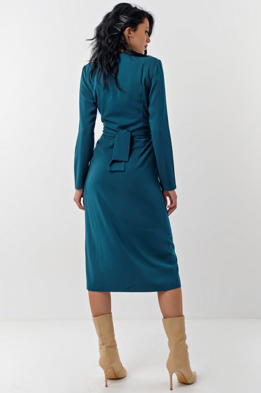 Casual long sleeve midi dress in turquoise