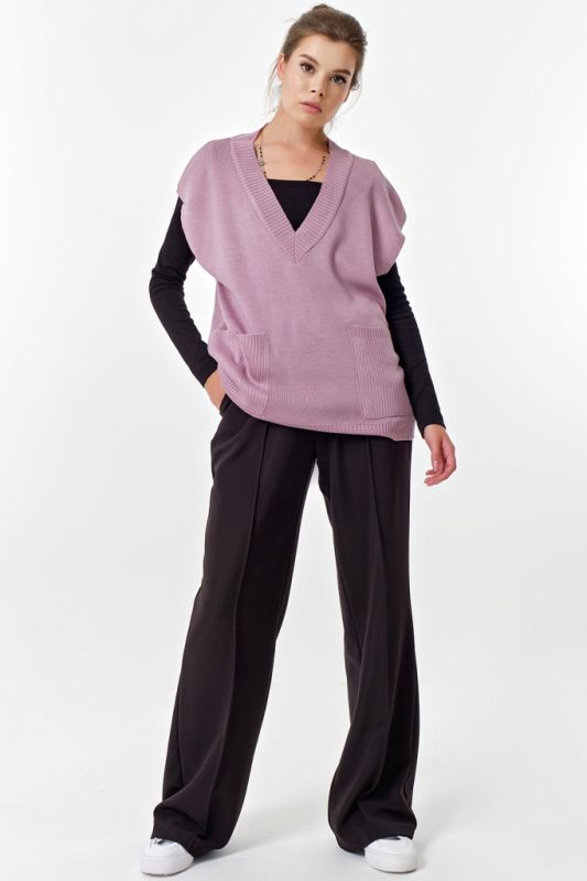 V-neck knitted over-size vest lilac