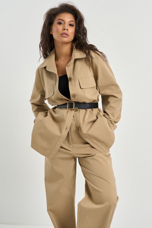 Casual trouser suit with cotton shirt beige