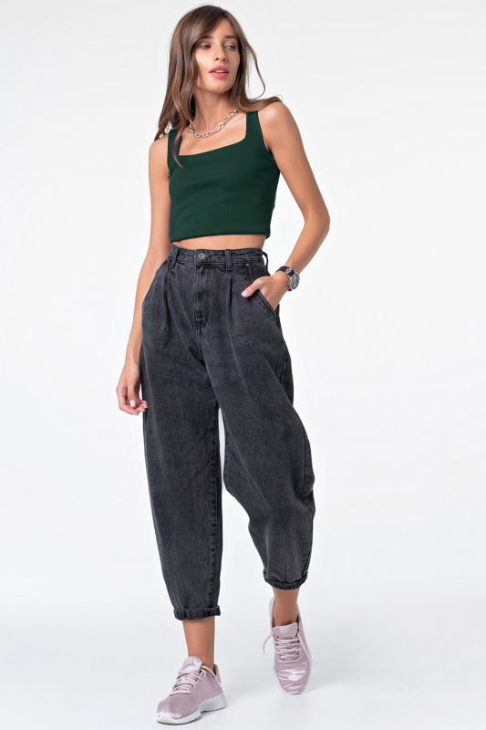 Dark green knitted cropped top with straps