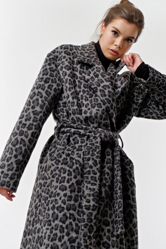 Long coat made of wool leopard on gray