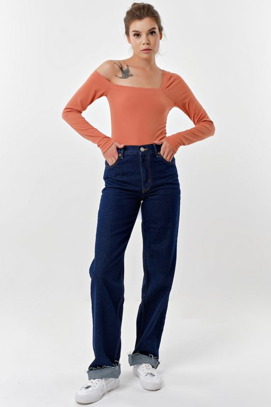 Asymmetric terracotta soft jersey bodysuit