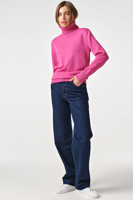 Long sleeve knitted turtleneck with wool fuchsia