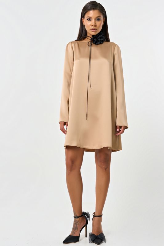 Satin sleeve dress in dark beige