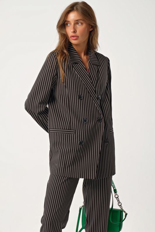 Black Striped Double-breasted Oversize Jacket