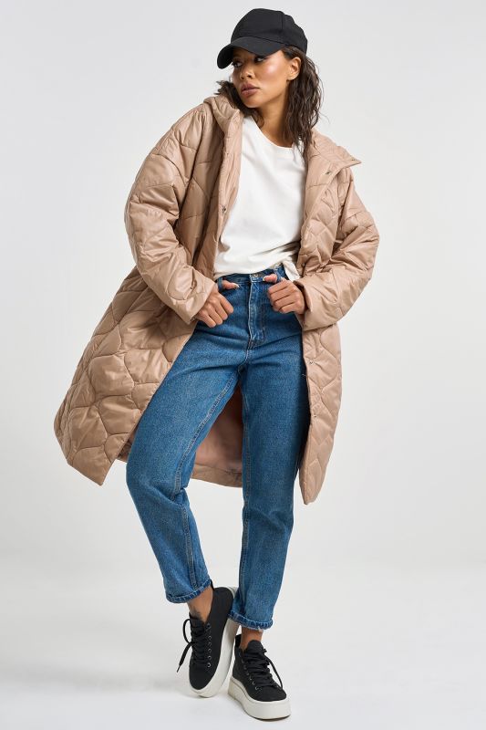 Hooded Quilted Coat Beige