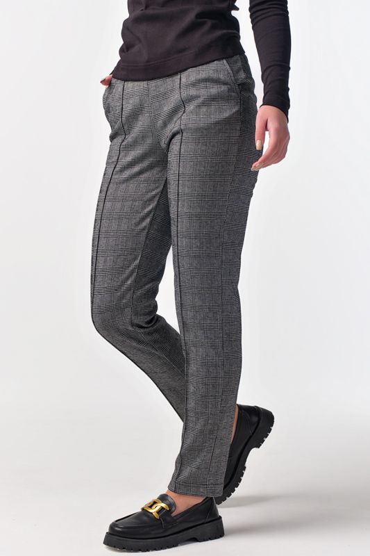 Black and gray plaid classic slim-fit pants with elastic band