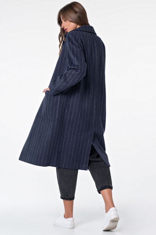 Blue striped wool double-breasted straight coat