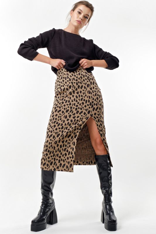 Dense knit skirt leopard on beige