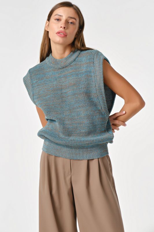 Oversize knitted vest in turquoise-brown melange