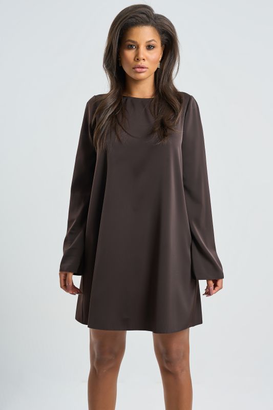 Chocolate satin sleeve dress