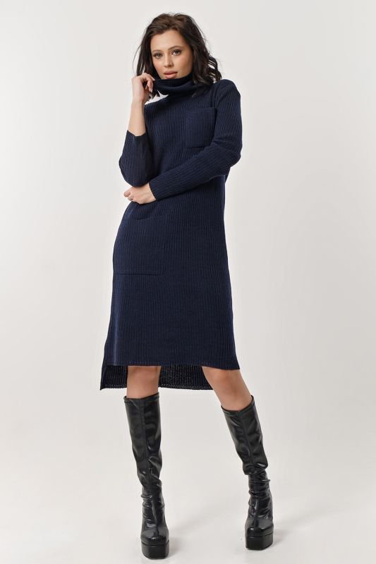 Warm midi dress with high neck dark blue