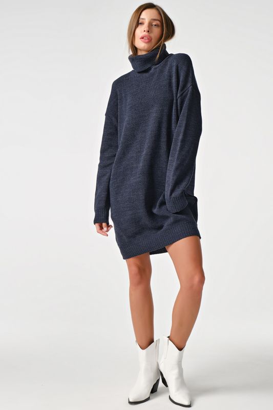 Warm knitted sweater dress short denim melange