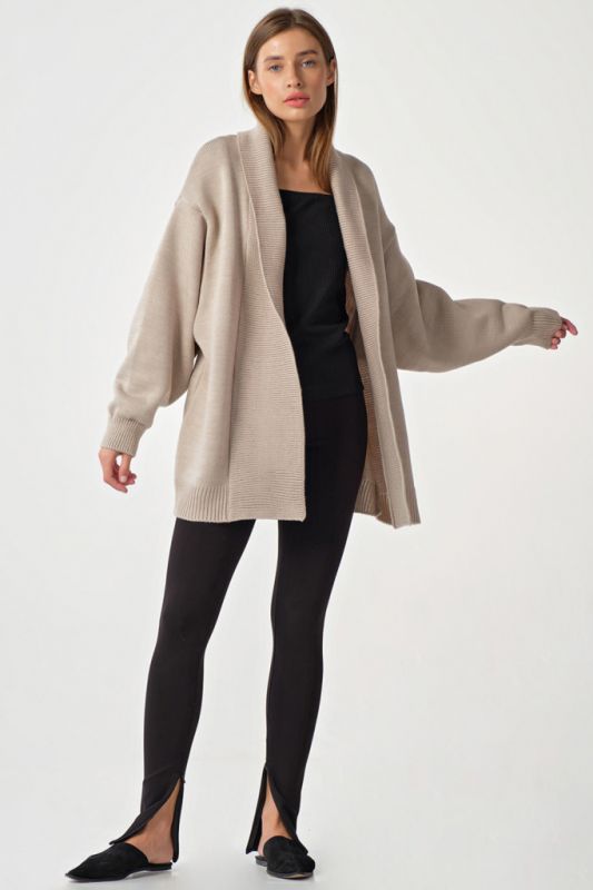 Beige m_lange knit over-size warm cardigan without clasp