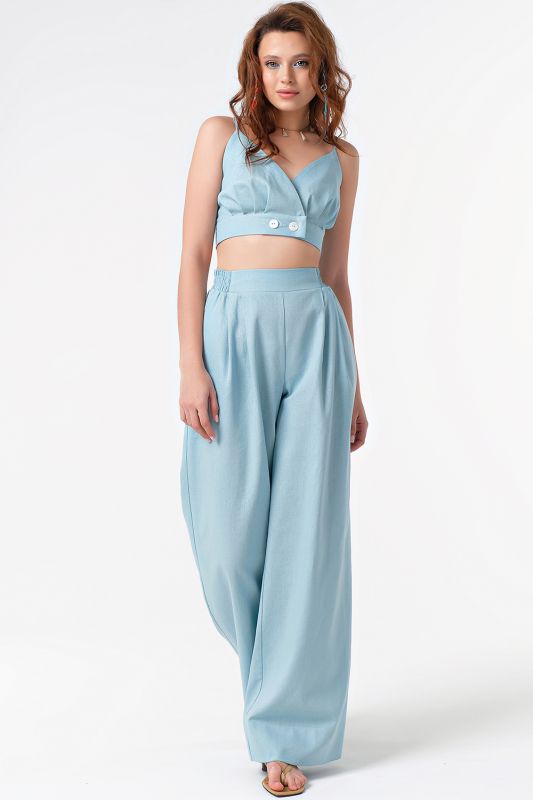 Summer pants suit with linen top blue