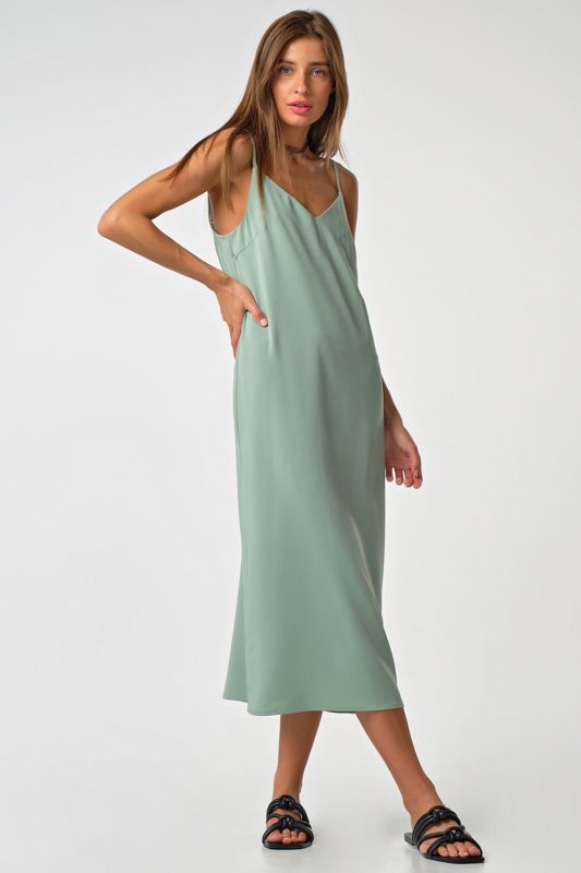 Mint linen style midi combination dress