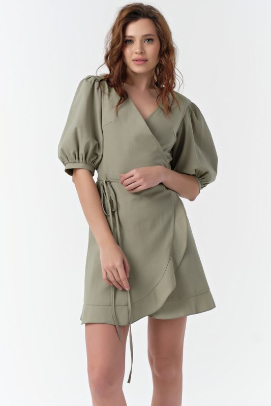 Khaki Cotton Summer Mini Flared Dress