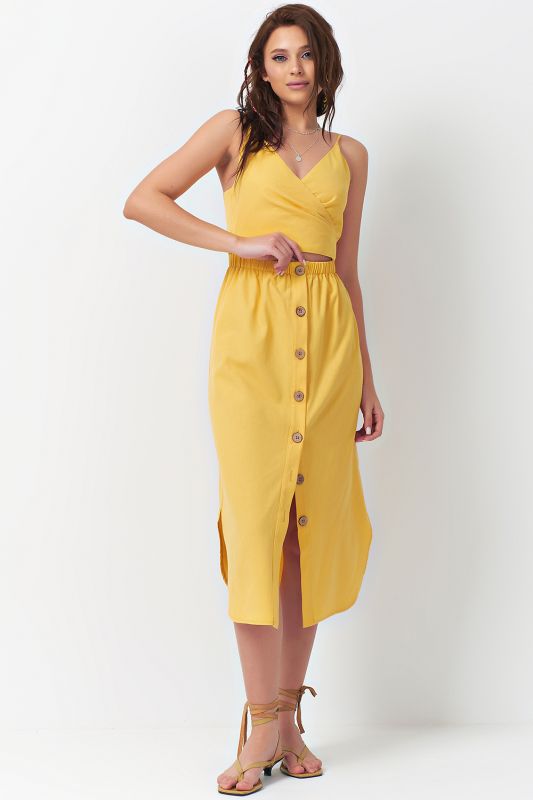 Cotton dress with cut-off waist yellow