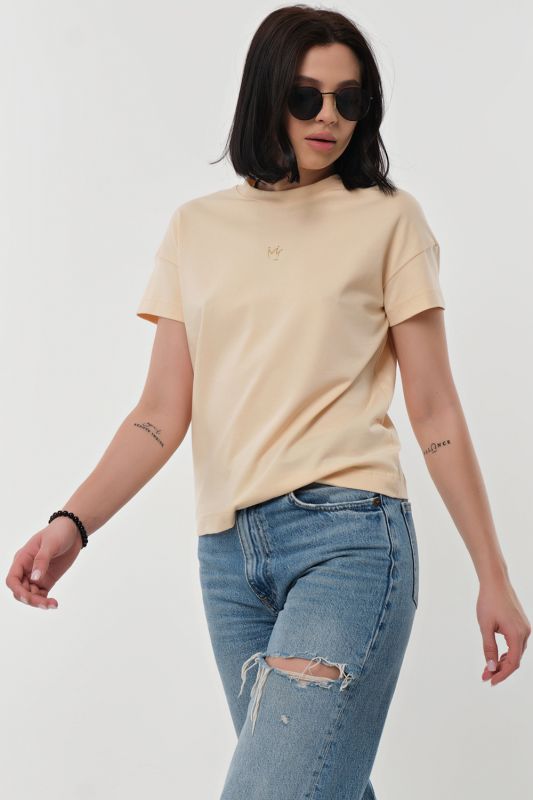 Beige cotton print T-shirt