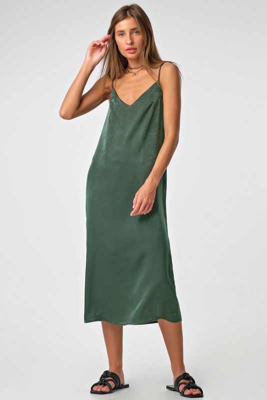 Lined silk midi combination dress emerald