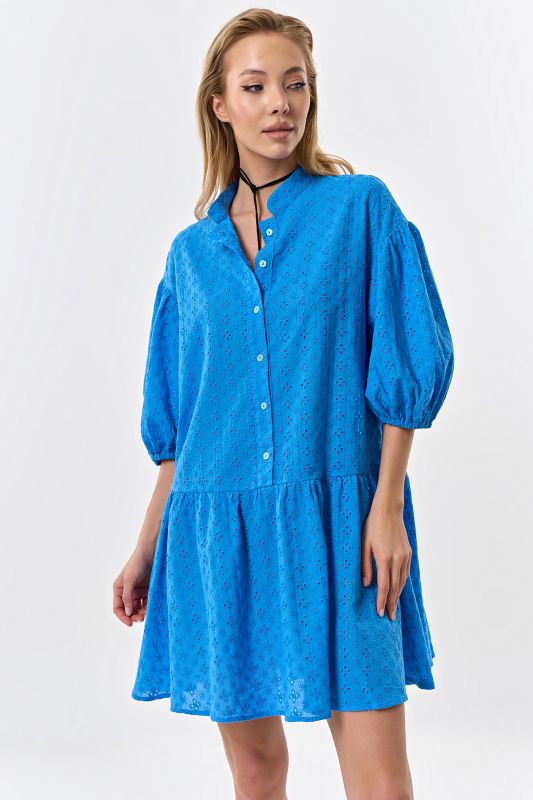 Cotton loose lace summer dress blue