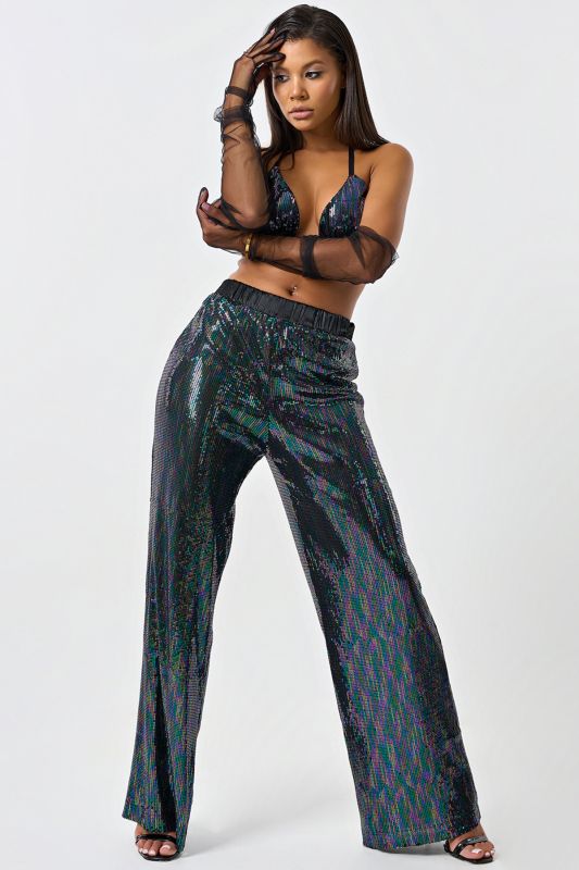 Evening pants in sequin multicolor