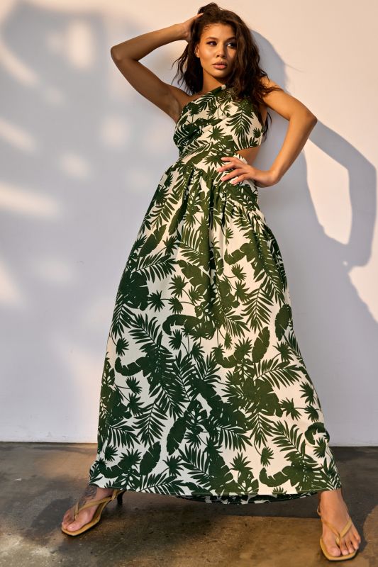 Summer maxi dress with open back made of viscose jungle on vanilla