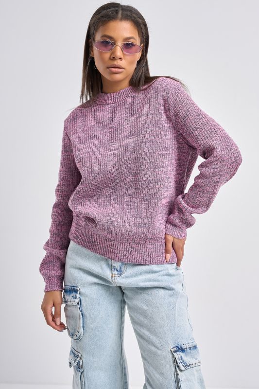 Free knitted sweater made of cotton pink-gray melange