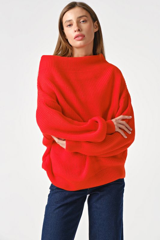 Long Sleeve Oversize Knitted Jumper in scarlet