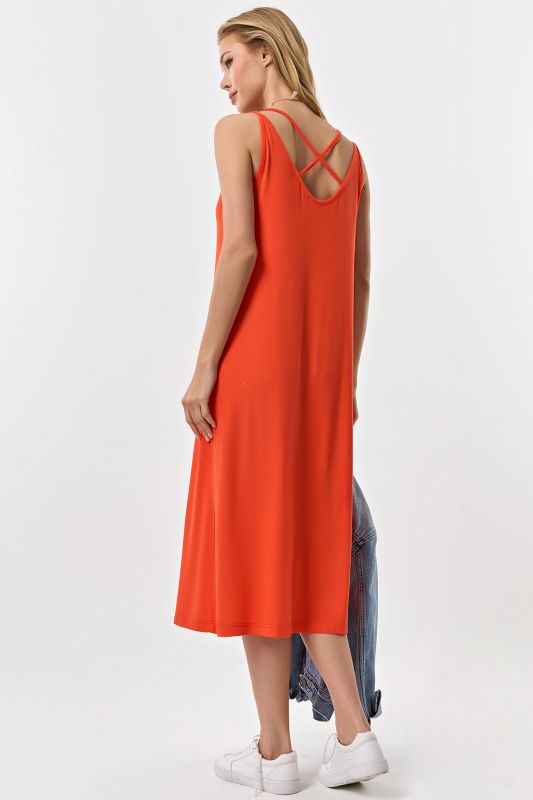 Orange knitted summer midi dress