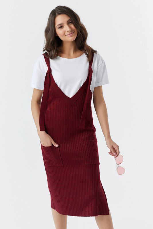 Warm knitted midi bordeaux sundress