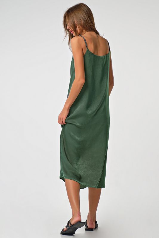 Lined silk midi combination dress emerald