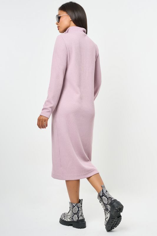 Dusty pink knitted straight midi long sleeve dress