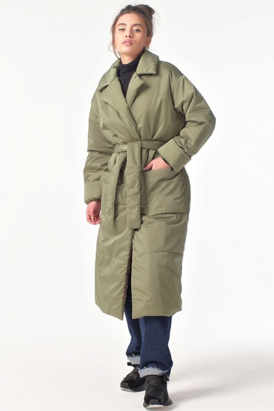 Long Quilted Olive Long Insulated Demi-Seasonal Coat