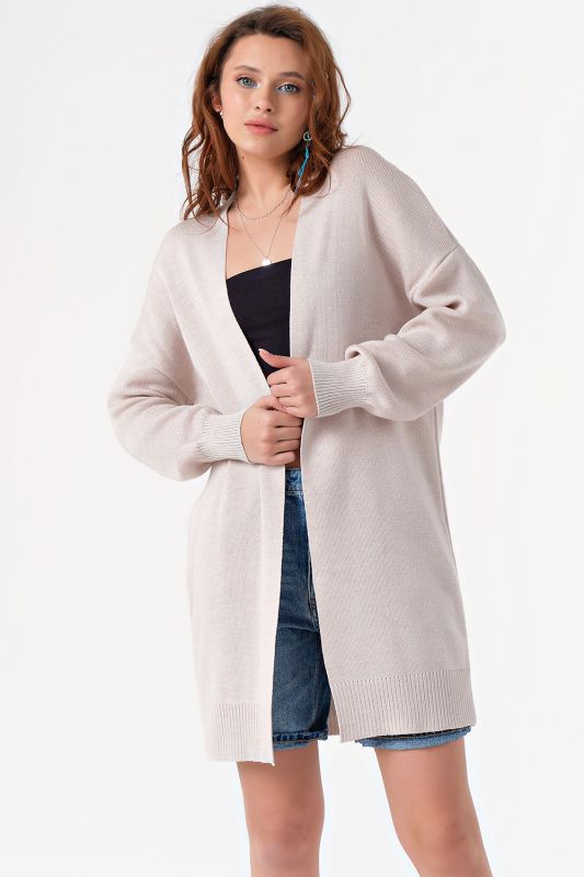 Long knitted cardigan light beige