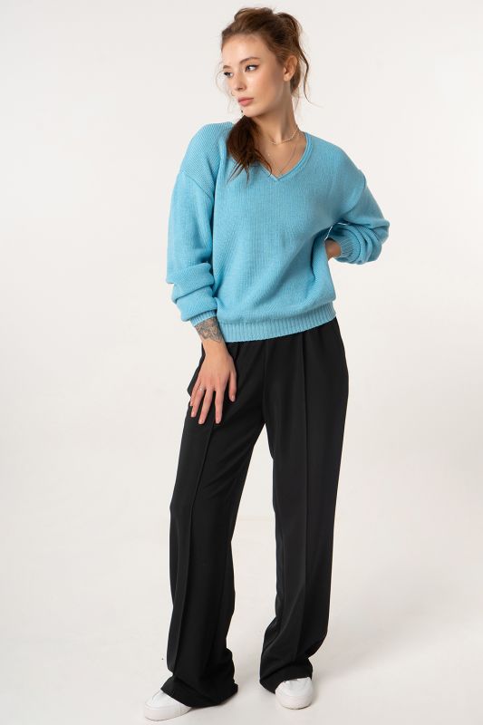 Free silhouette half wool knitted sweater blue