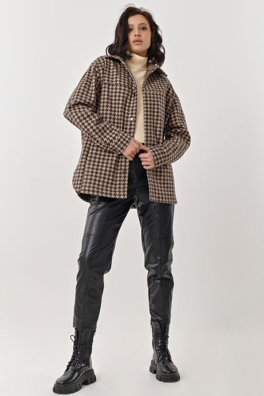 Shirt-jacket of coat fabric beige