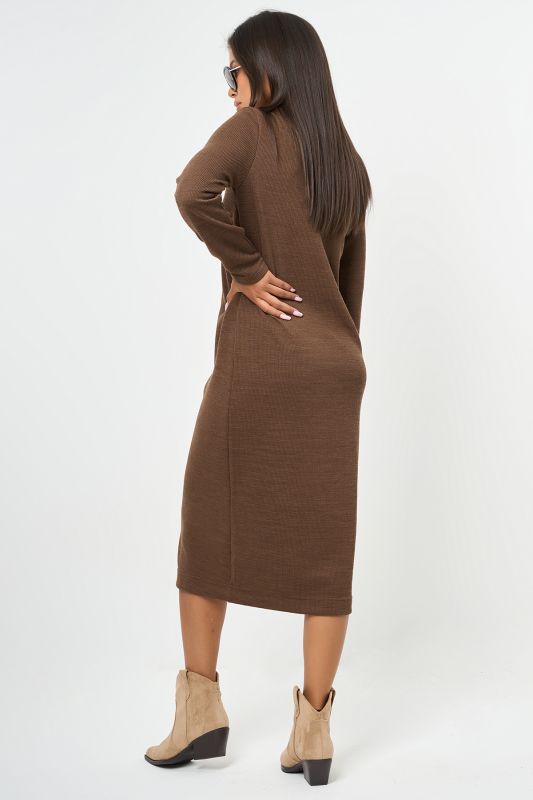 Long Sleeve Straight Midi Knit Dress Chocolate