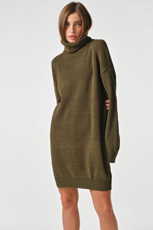 Dress-sweater knitted warm short khaki