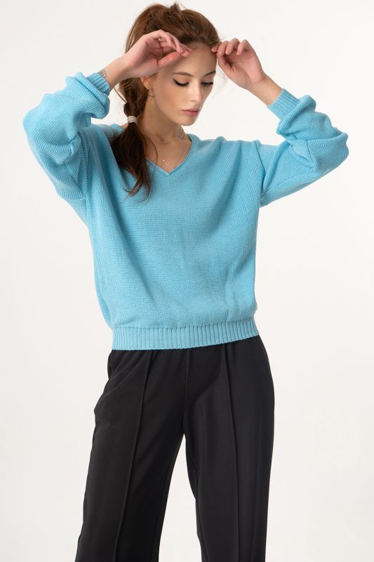 Free silhouette half wool knitted sweater blue