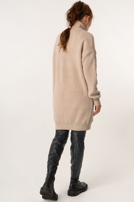 Warm knitted dress with high neck milk melange