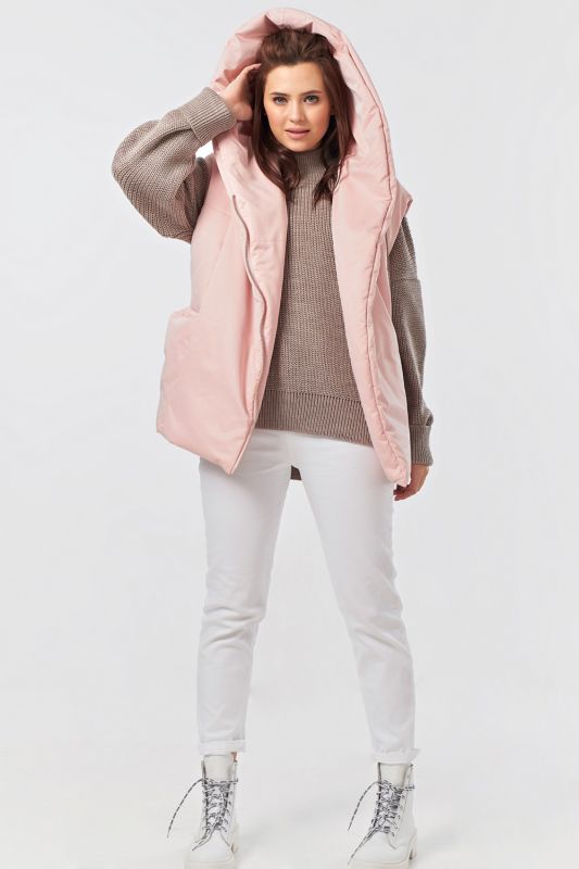 Zippered overcoat with hood in pink