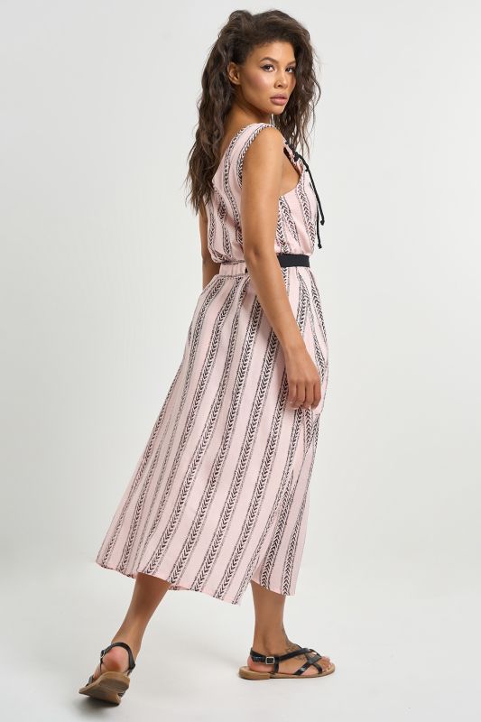 Cotton dress with belt print on pale pink