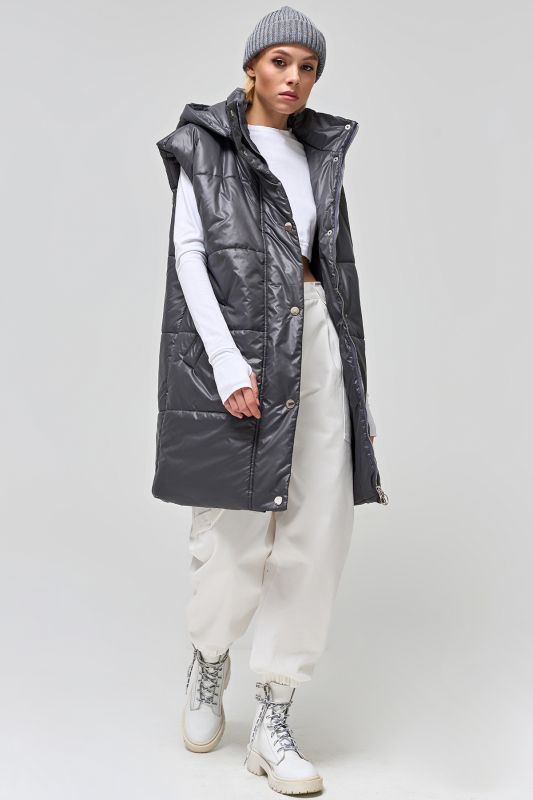 Warming vest with detachable hood dark gray