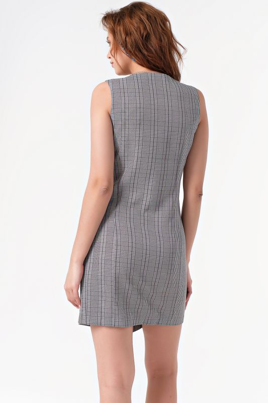 Short Sleeveless Plaid Dress in gray