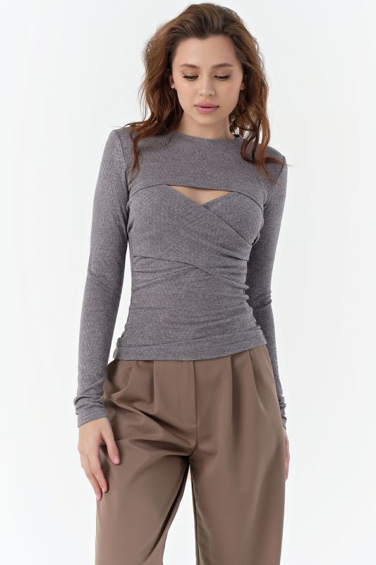 Knitted sweater with chest neckline gray