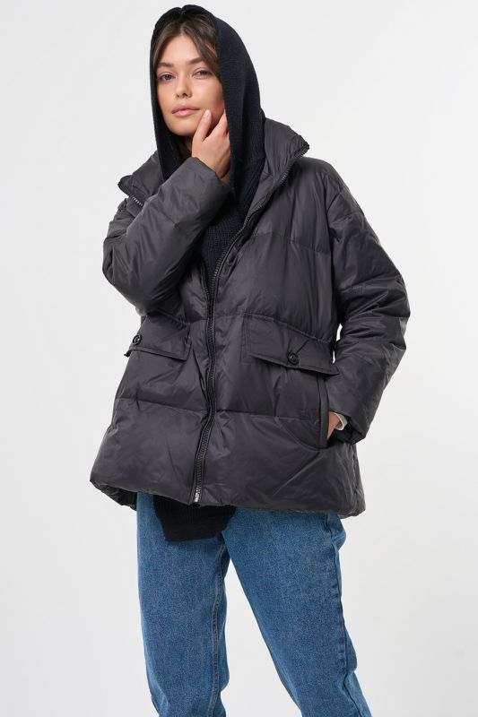 Down jacket with detachable knitted hood black