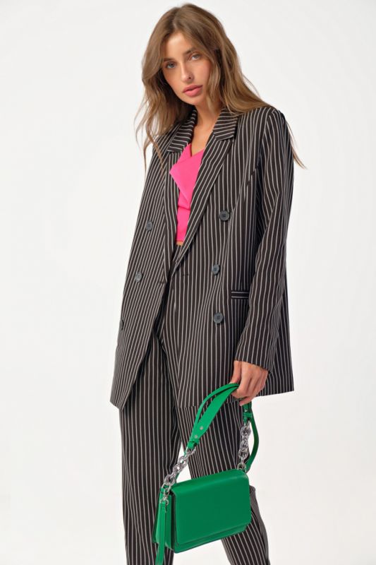 Black Striped Double-breasted Oversize Jacket