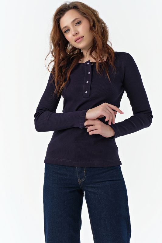 Cotton knitted longsleeve with buttons navy blue