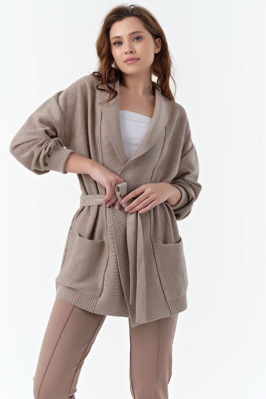 Free knitted cardigan with belt beige